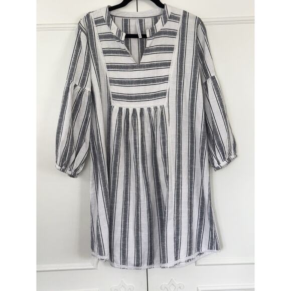 Rock Flower Paper Chambray Blue Striped Beach Club Resort Dress Sz L - Picture 1 of 7